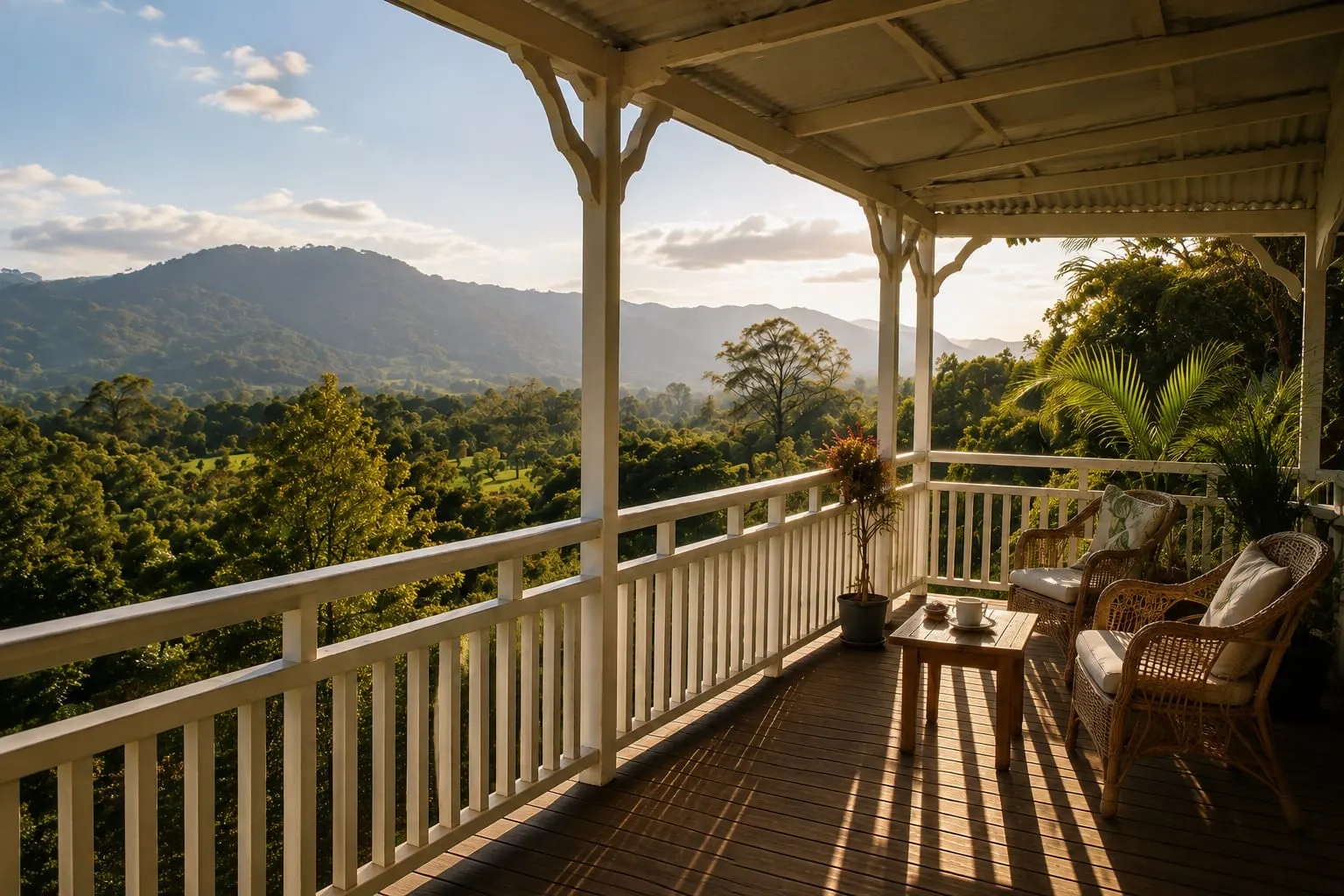 Sunset over the mountains from the Belfry verandah