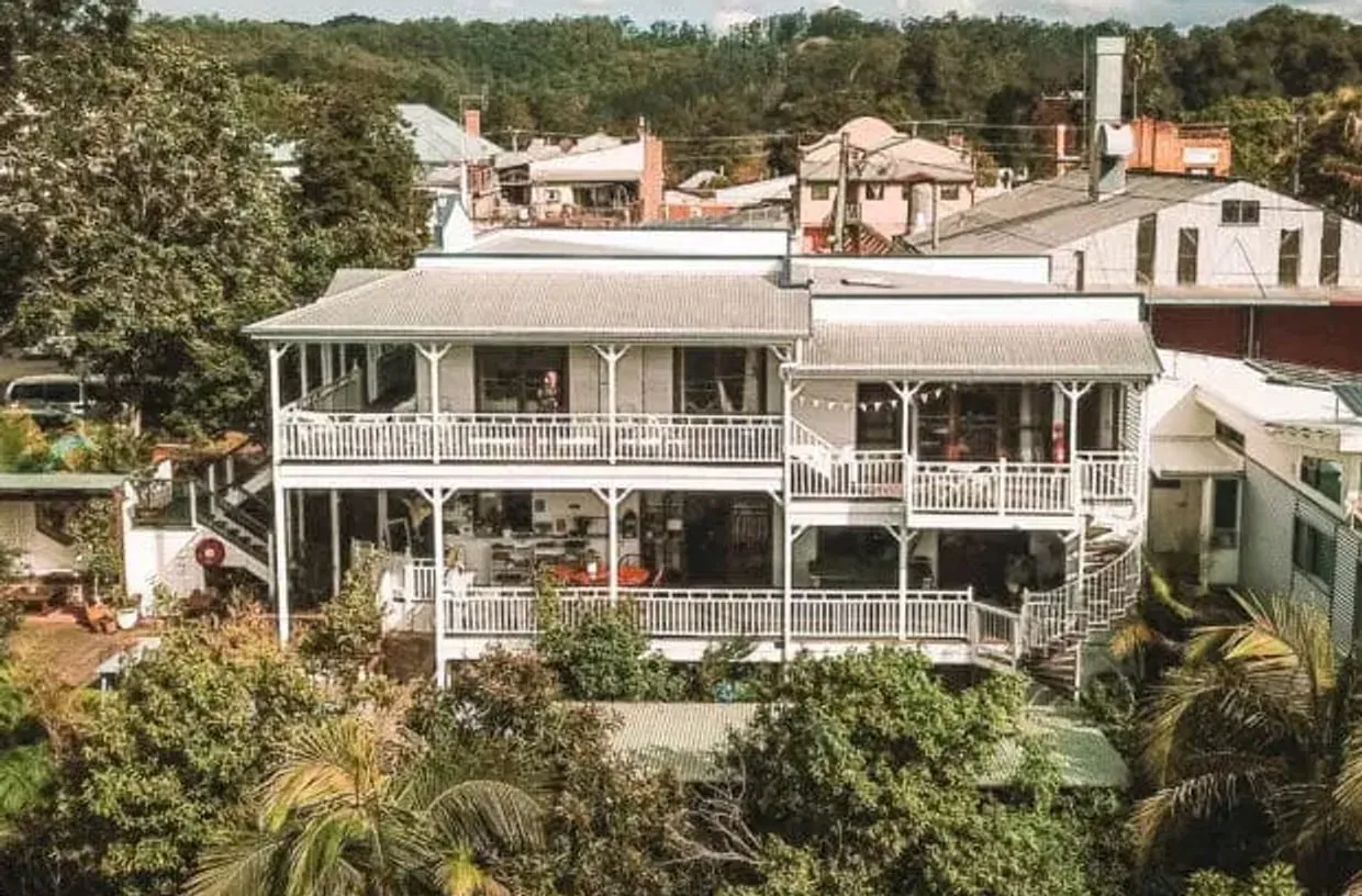 The Belfry guesthouse and its verandahs from above