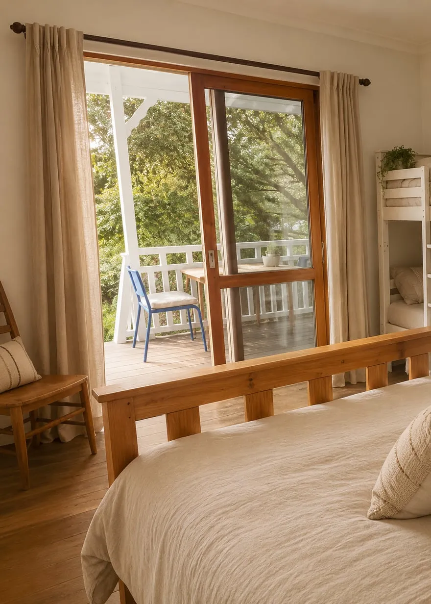 Room 4, balcony doors open onto the deck beside the bunks